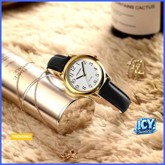 Gold-Tone Case with Black Leather Strap Quartz Analog Dress Watch main image 7